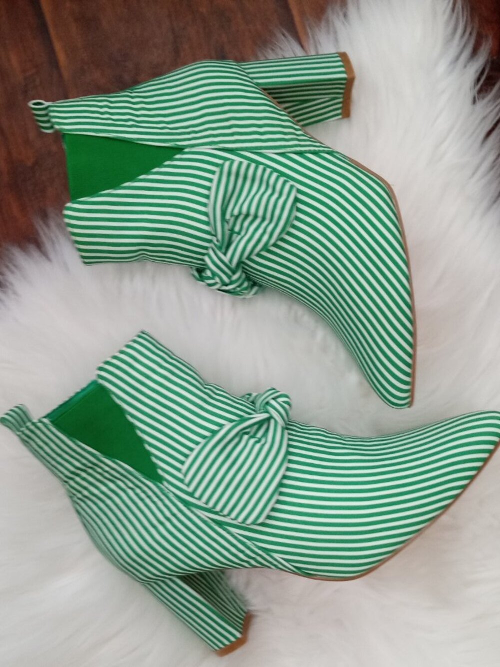 Allegra K Women's Pointed Toe Pull Loop Bow Striped Chunky Heels Ankle Booties